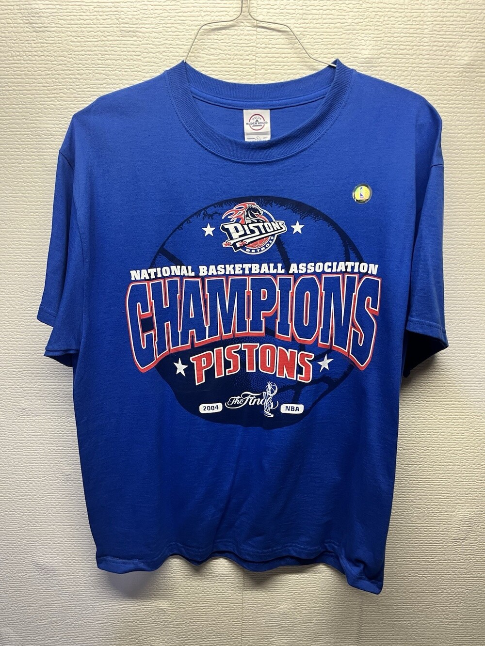 Y2k 2000s Pistons NBA Champions Graphic T-Shirt Blue Men's Size Large VTG Rare